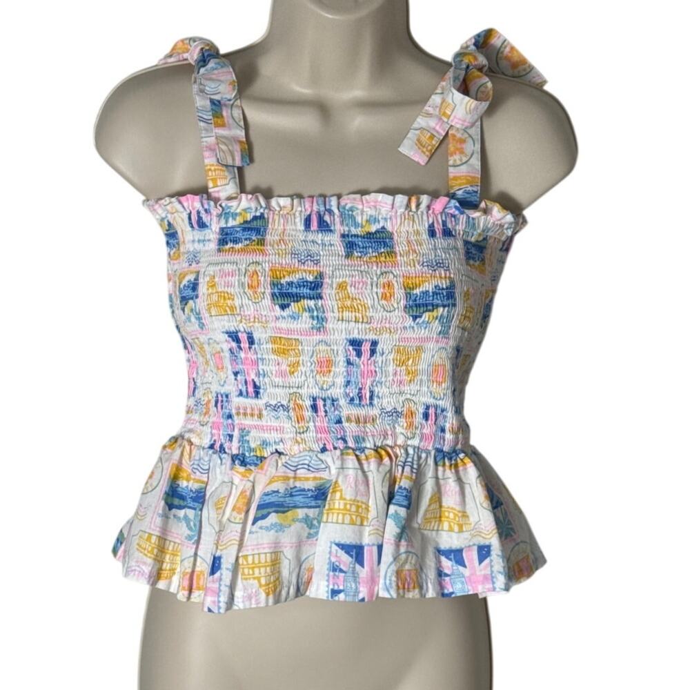 Haute Hippie Womens Smocked Top and Ruffle Skirt Vacation Tropical‎ Set Size L - Picture 5 of 9
